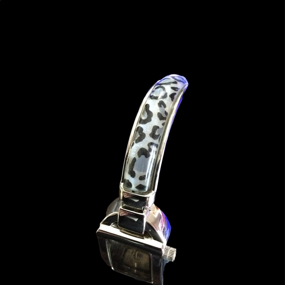 Silver leopard bangle watch